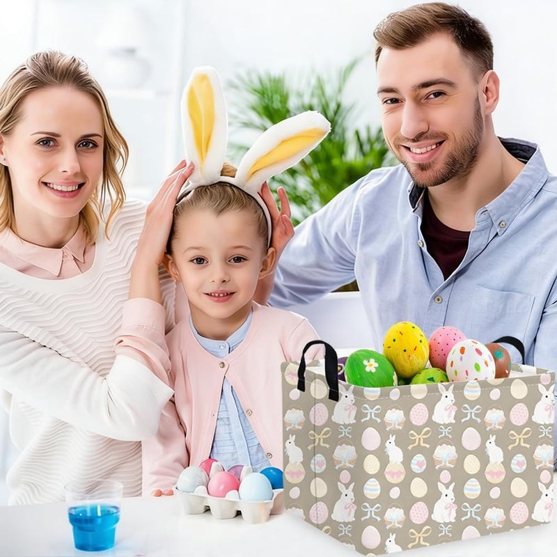 FXOCSHE FXOLCSHE Rectangular Easter basket,Easter basket empty,Nursery Hamper,Collapsible waterproof baby toy storage box for Kids,Toy Organizer,Easter Home Decor,Gift Baskets(Bowknot egg) - Image 4